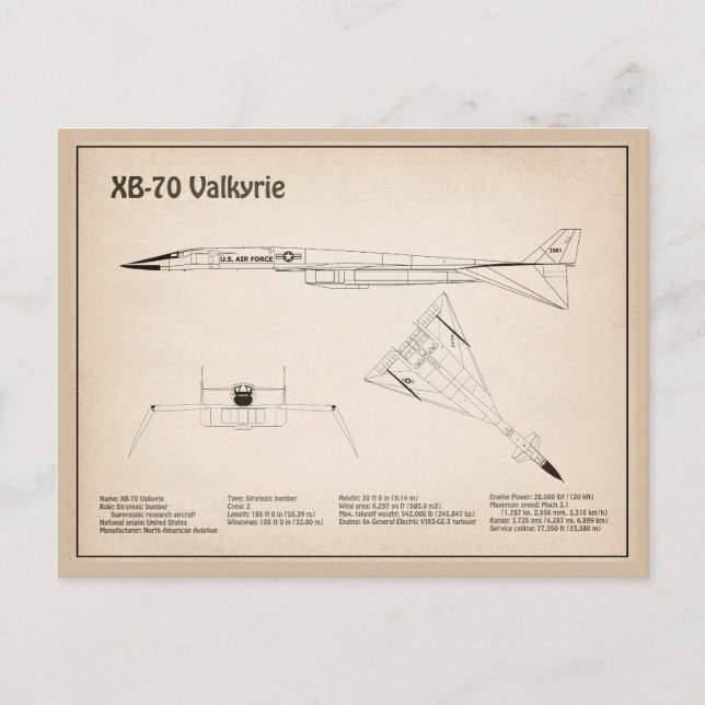 Postal XB-70 Valkyrie - Planes de diseño de plano aéreo S (Anverso)