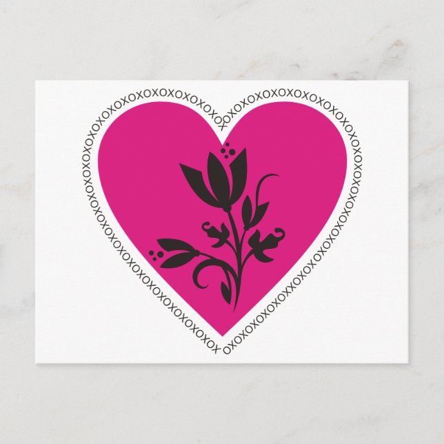 Postal XO Fuchsia Heart and Tulip (Anverso)