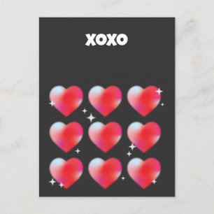 Postal Xoxo corazones rojos románticos el día de San Vale