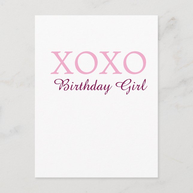 Postal Xoxo cumpleaños chica nombre rosa malva simple amo (Anverso)