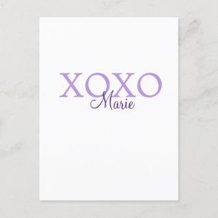 Postal Xoxo el día de San Valentín añadir nombre púrpura