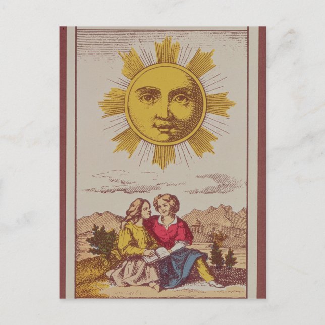 Postal XVIIII Le Soleil, carta de tarot francesa del Sun (Anverso)