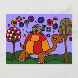 Postal XX- Arte folclórico de tortuga montada en caracol