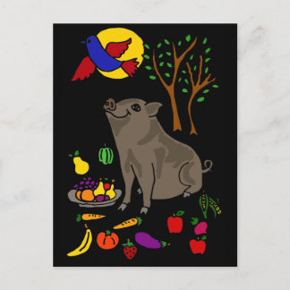 Postal XX- Diseño de arte folclórico pot y cerdos
