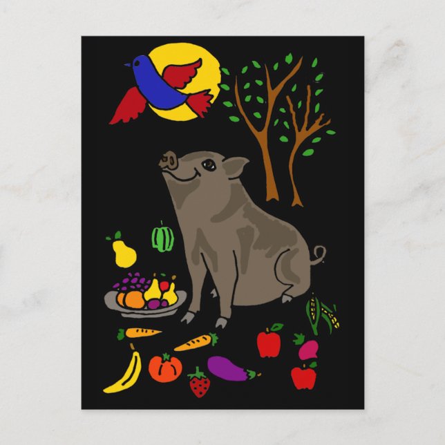 Postal XX- Diseño de arte folclórico pot y cerdos (Anverso)