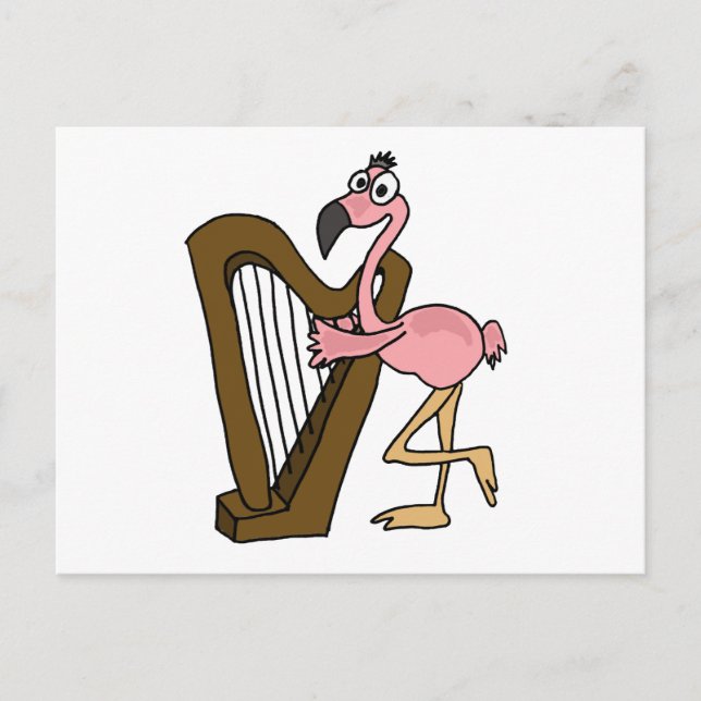 Postal XX- Flamingo rosa jugando al arpa (Anverso)
