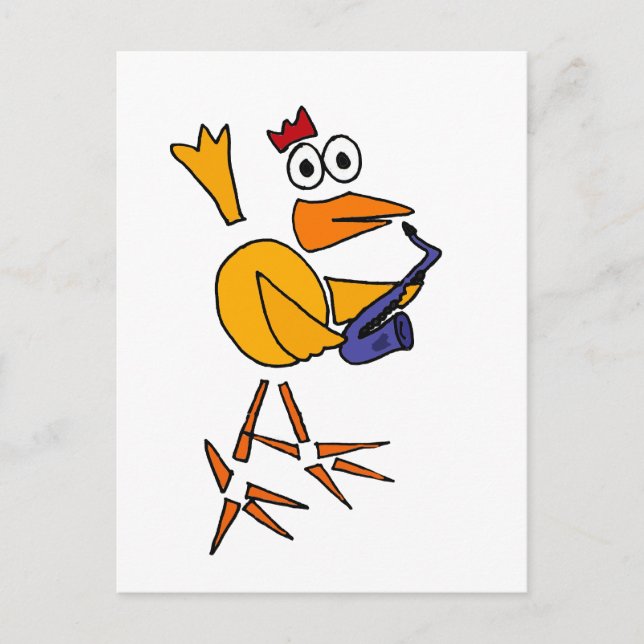 Postal XX- Gracioso pollo jugando arte abstracto saxofóni (Anverso)