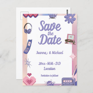 Postal Y2K Pink Purple 2000s Retro Tech Save the Date