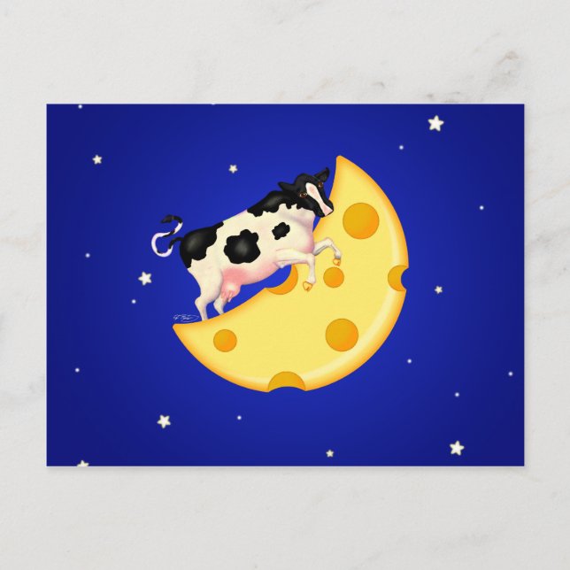 Postal Y la vaca saltó sobre la luna de queso (Anverso)