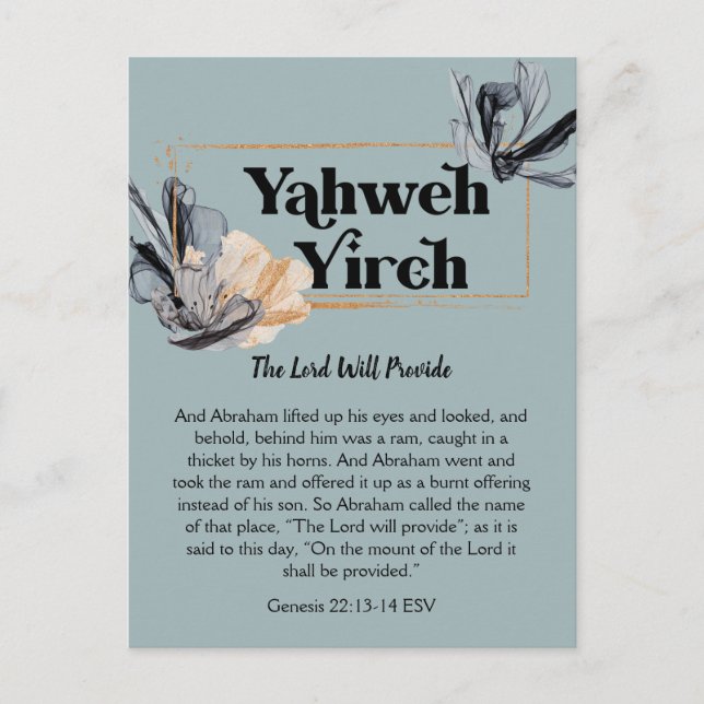 Postal Yahweh Yireh | Nombres de las escrituras devorador (Anverso)
