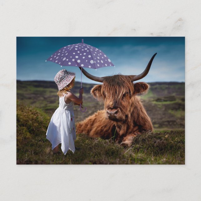 POSTAL YAK GIRL UMBRELLA FUNNY POSTCROSSING (Anverso)