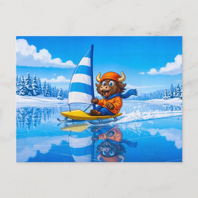 Postal Yak Ice Sailing on a Frozen Winter Lake (Anverso)