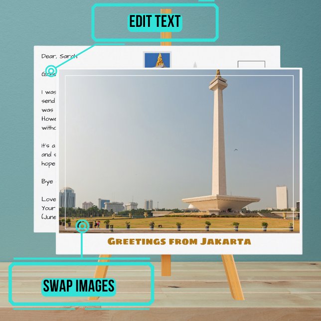 Postal Yakarta Indonesia con monumento nacional moderno (Share your experiences with these stylish template postcards.)