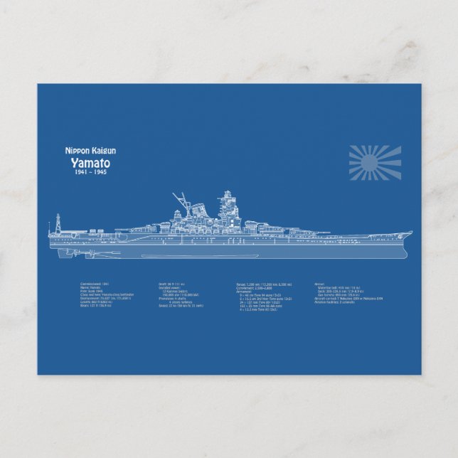 Postal Yamato - Planes de trazado de la ruta del buque AB (Anverso)