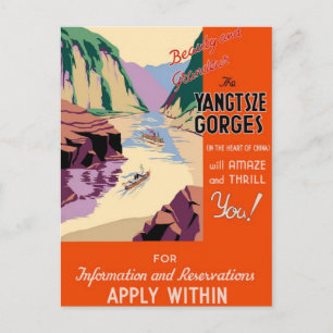 Postal Yangtsze Rangtze desfiló arte de viajes vintage en