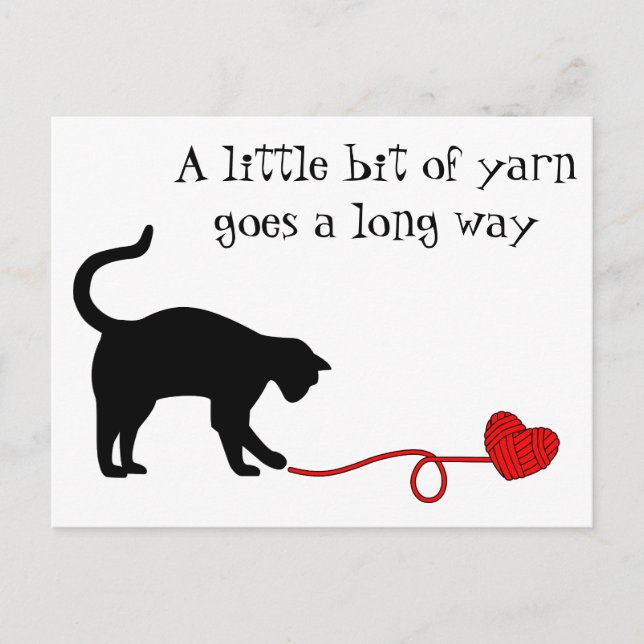 Postal Yarn con forma de gato y corazón negro (rojo) (Anverso)