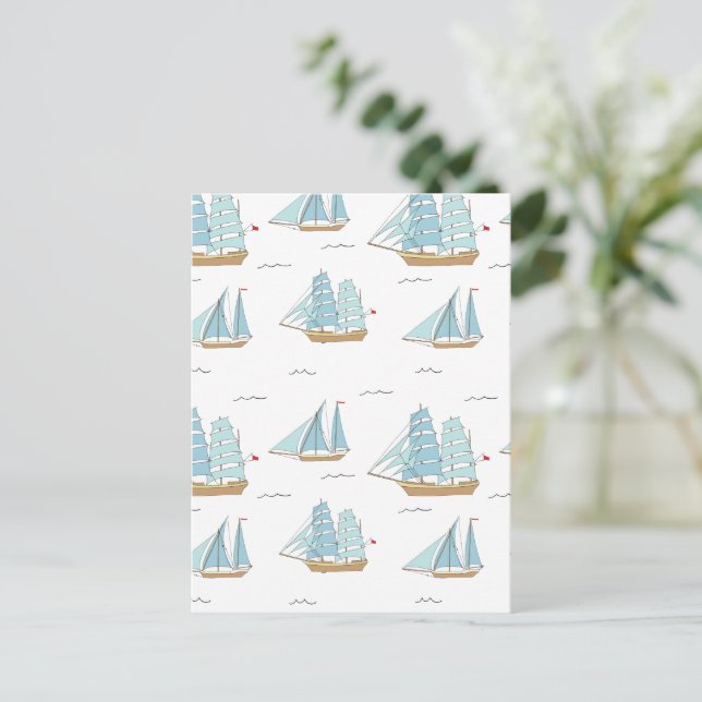 Postal Yates de verano con velero (Anverso de pie)