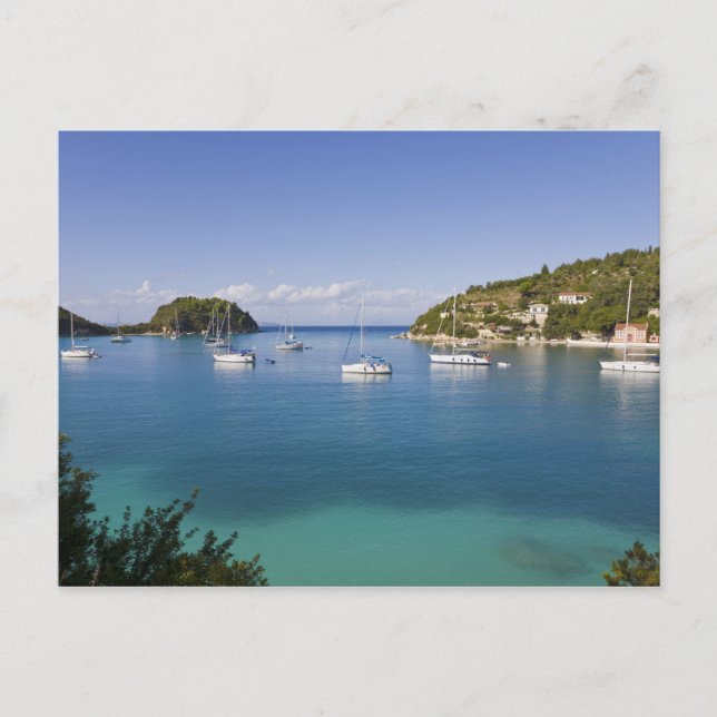 Postal Yates en ancla, Lakka, Paxos, Grecia (Anverso)