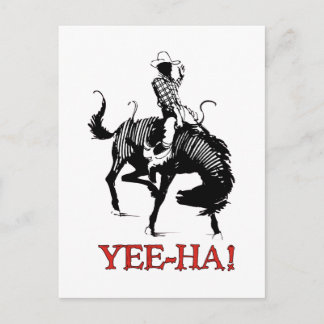 Postal ¡Yee-Ha! Vaquero de Rodeo sobre un establo de caba