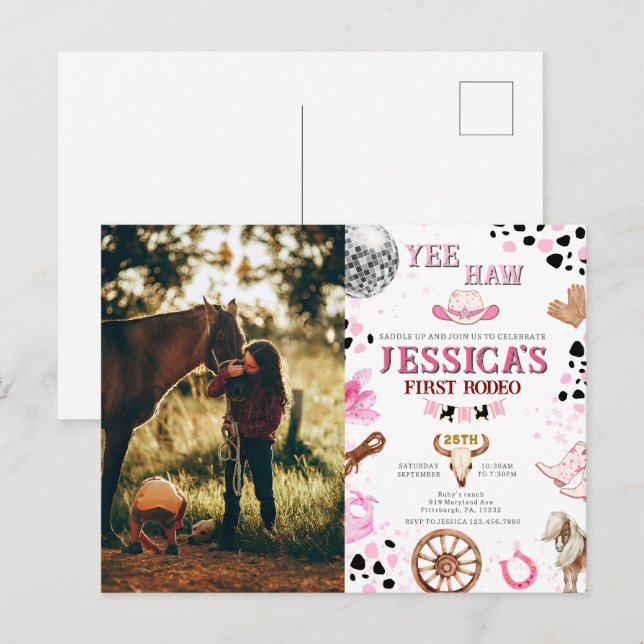 Postal Yee Haw Disco Cowgirl Foto Rodeo Cumpleaños (Anverso / Reverso)