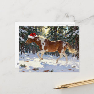 Postal Yegua Adorable Caballo Pintado de Navidad Bosque I