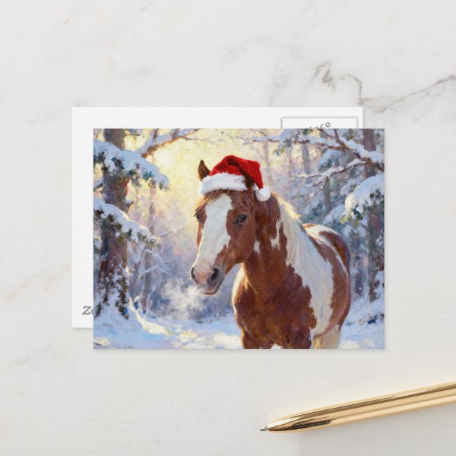 Postal Yegua Adorable Paint Horse de Navidad (Anverso/Reverso In Situ)