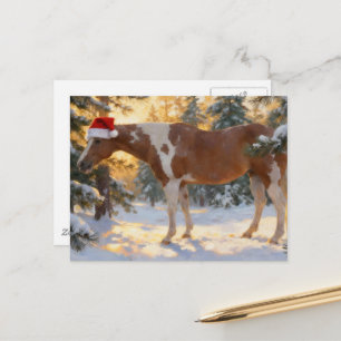 Postal Yegua de Pintura de Navidad Bosque de Invierno