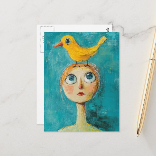 Postal Yellow Bird on Her Head (Anverso/Reverso In Situ)