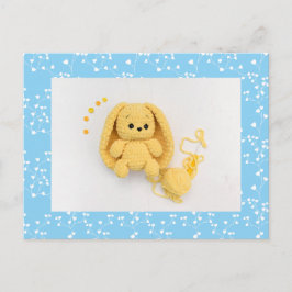 Postal Yellow Crochet Bunny with Blue Floral Frame