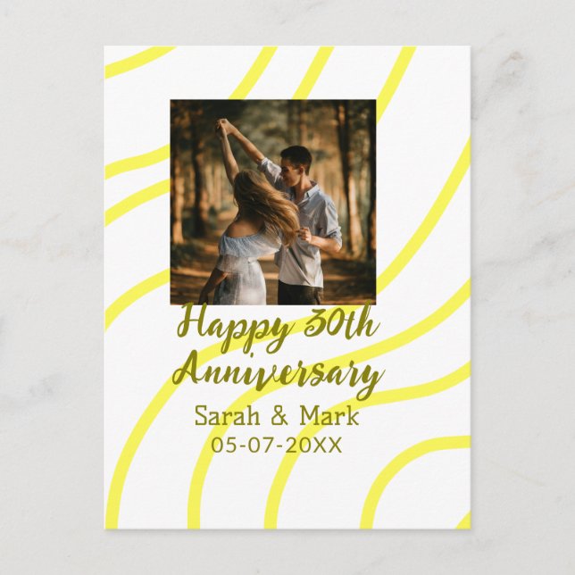 Postal Yellow golden photo 30th wedding anniversary name  (Anverso)