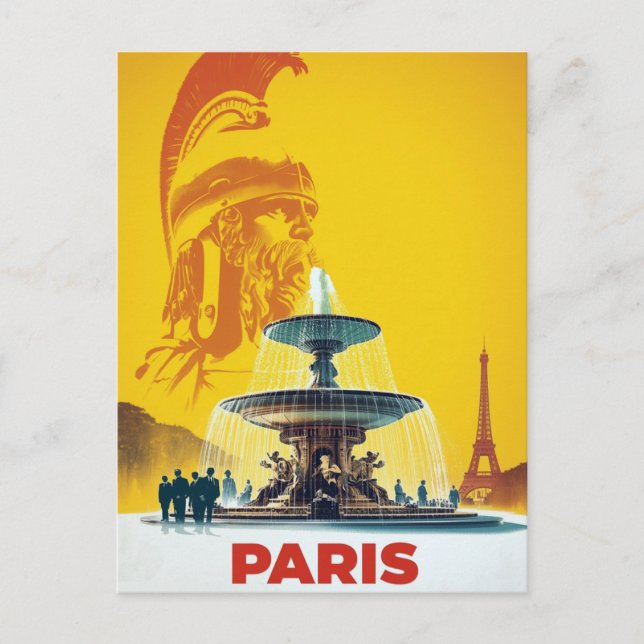 Postal Yellow Paris Roman Statue and Fountain Art (Anverso)