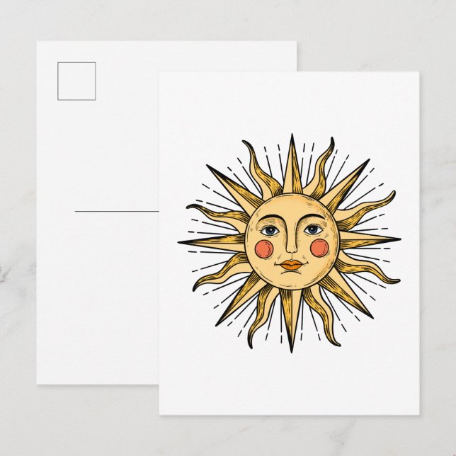 Postal Yellow sun with a face (Anverso / Reverso)