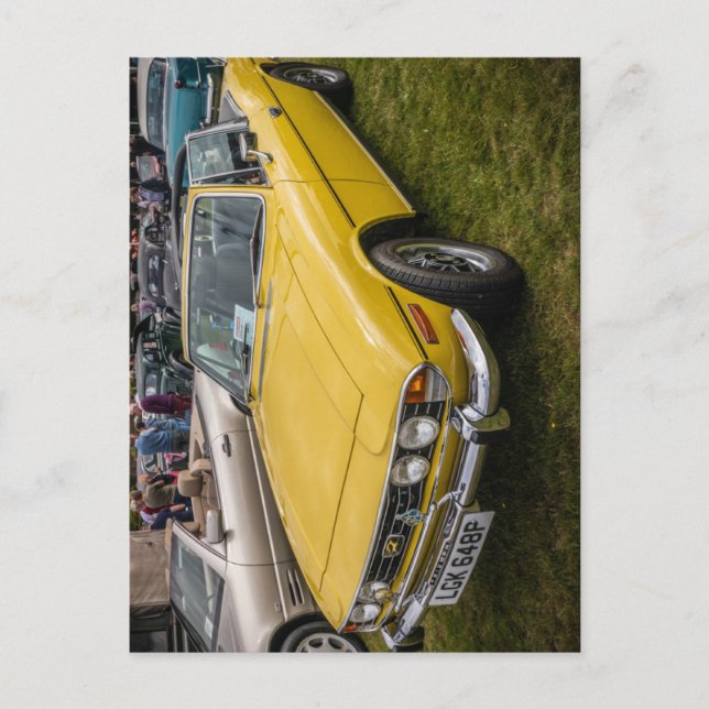 Postal Yellow Triumph Stag, auto deportivo Jigsaw (Anverso)