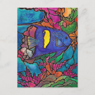 Postal Yellowbar Angelfish Coral Reef Art "Vidrio Manchad