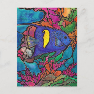 Postal Yellowbar Angelfish Coral Reef Art "Vidrio Manchad