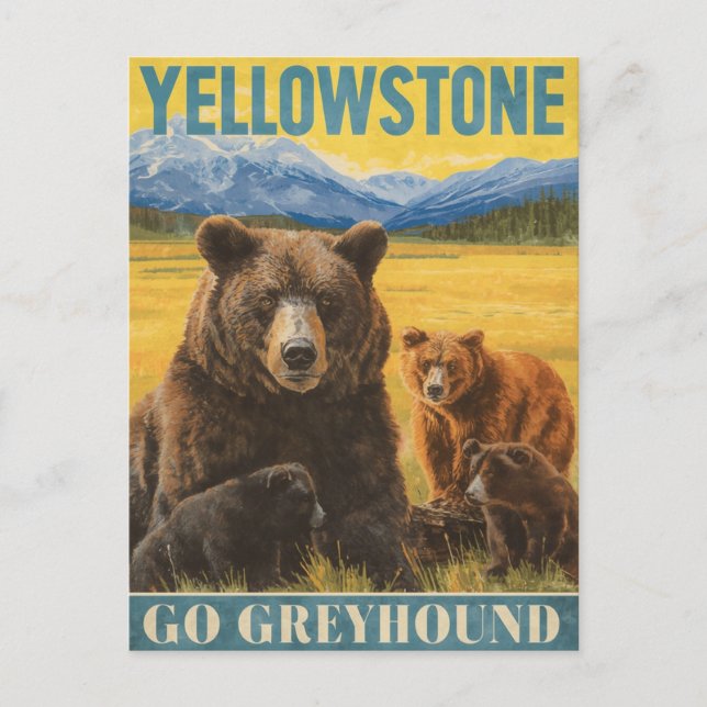 Postal Yellowstone Bears Vintage Travel (Anverso)