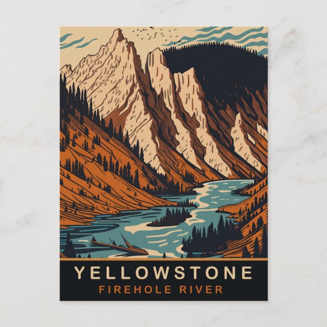 Postal Yellowstone, Firehole River, WY, Viajes de época (Anverso)
