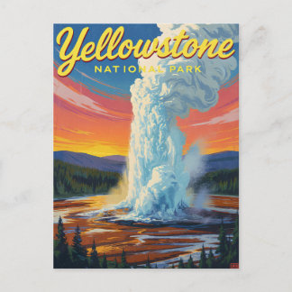 Postal Yellowstone Old Faithful Geyser Art