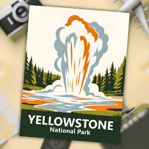 Postal Yellowstone Old Faithful Simple Clean Retro Person