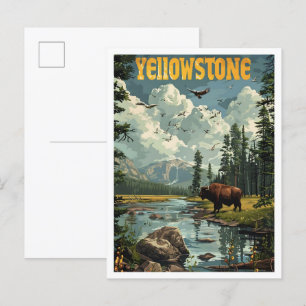 Postal Yellowstone USA Classic Art Retro Viaje Vintage
