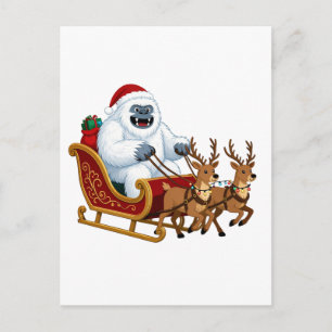 Postal Yeti Divertido Montando un Trineo de Navidad