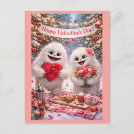 Postal Yeti Sasquatch Couple Valentine's Day Postcard