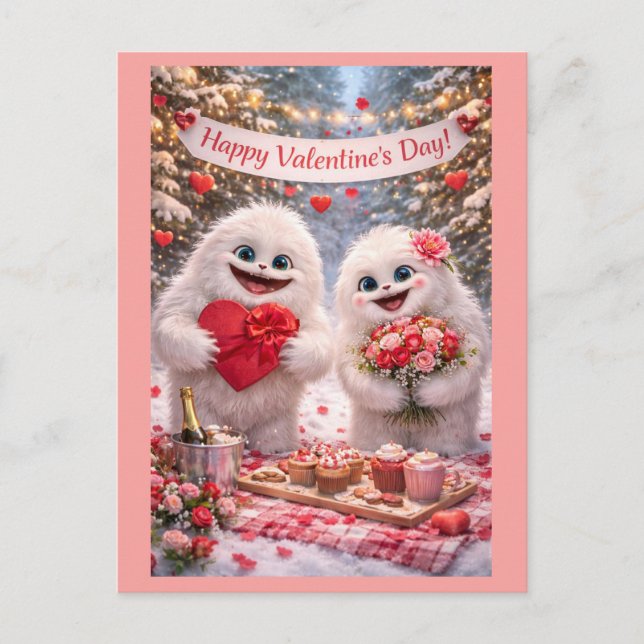 Postal Yeti Sasquatch Couple Valentine's Day Postcard (Anverso)