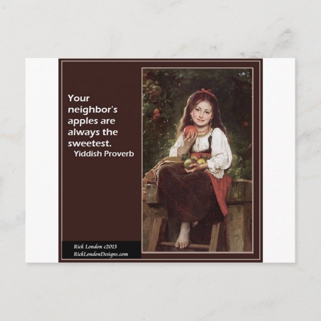 Postal Yiddish diciendo sobre manzanas y gráficos (Anverso)