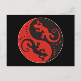 Postal YIN y YANG Geckos rojo negro + tu idea de fondo