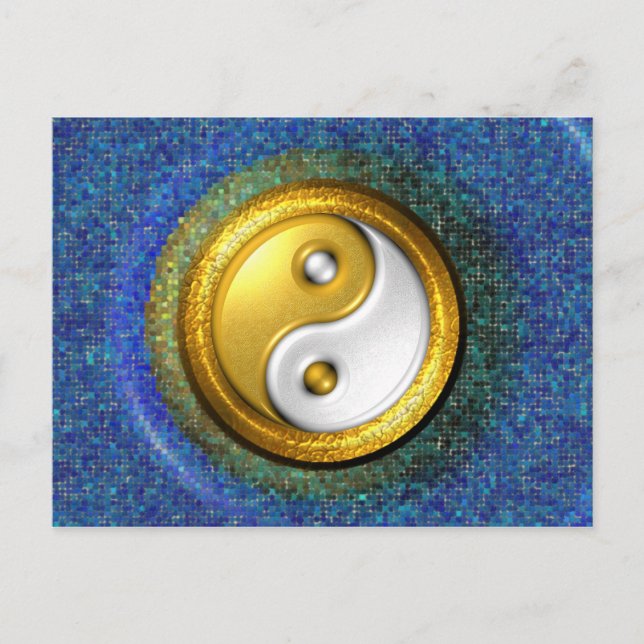 Postal Yin-Yang, anillo dorado y mosaico azul (Anverso)