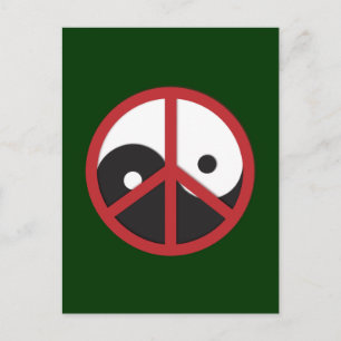 Postal Yin-Yang con señal de paz - rojo