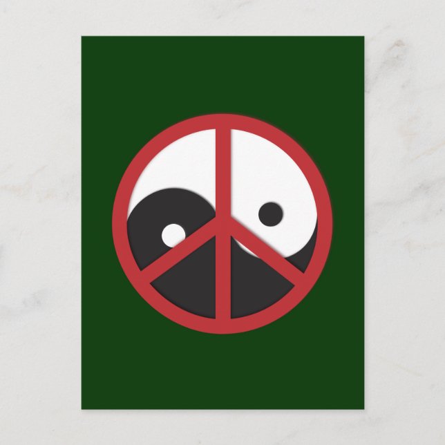 Postal Yin-Yang con señal de paz - rojo (Anverso)