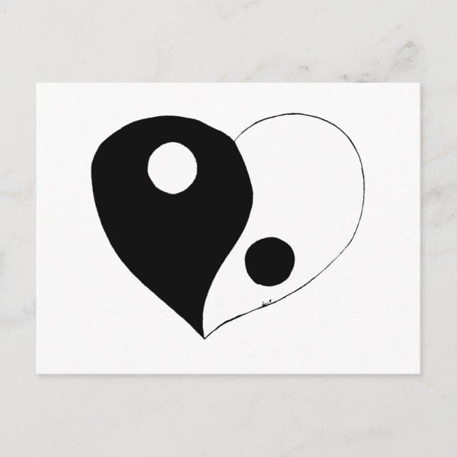 Postal Yin Yang Heart (B/W) (Anverso)