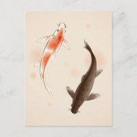 Yin Yang Koi pesca con pintura de estilo oriental
